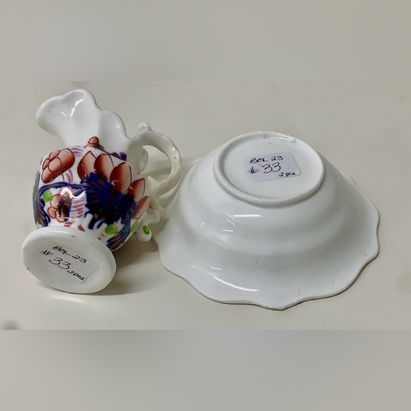 19th Century Antique Gaudy Welsh Grape Pattern Miniature Jug Pitcher & Bowl - Picture 14 of 16